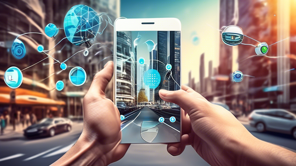 A creative illustration depicting the concept of augmented reality (AR) being utilized in various spheres of life and business, showcasing its potential an